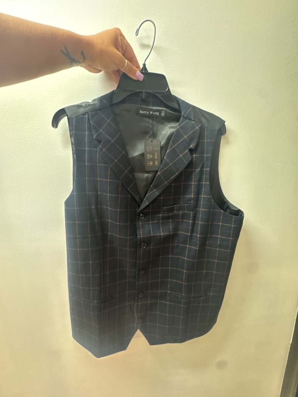 Barry.Wang Men's Plaid Single-Breasted Dress Vest